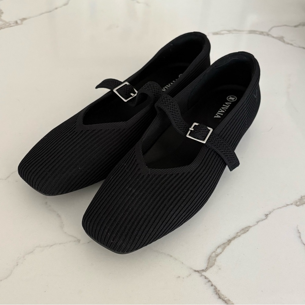 Black Knit Mary Jane Flats